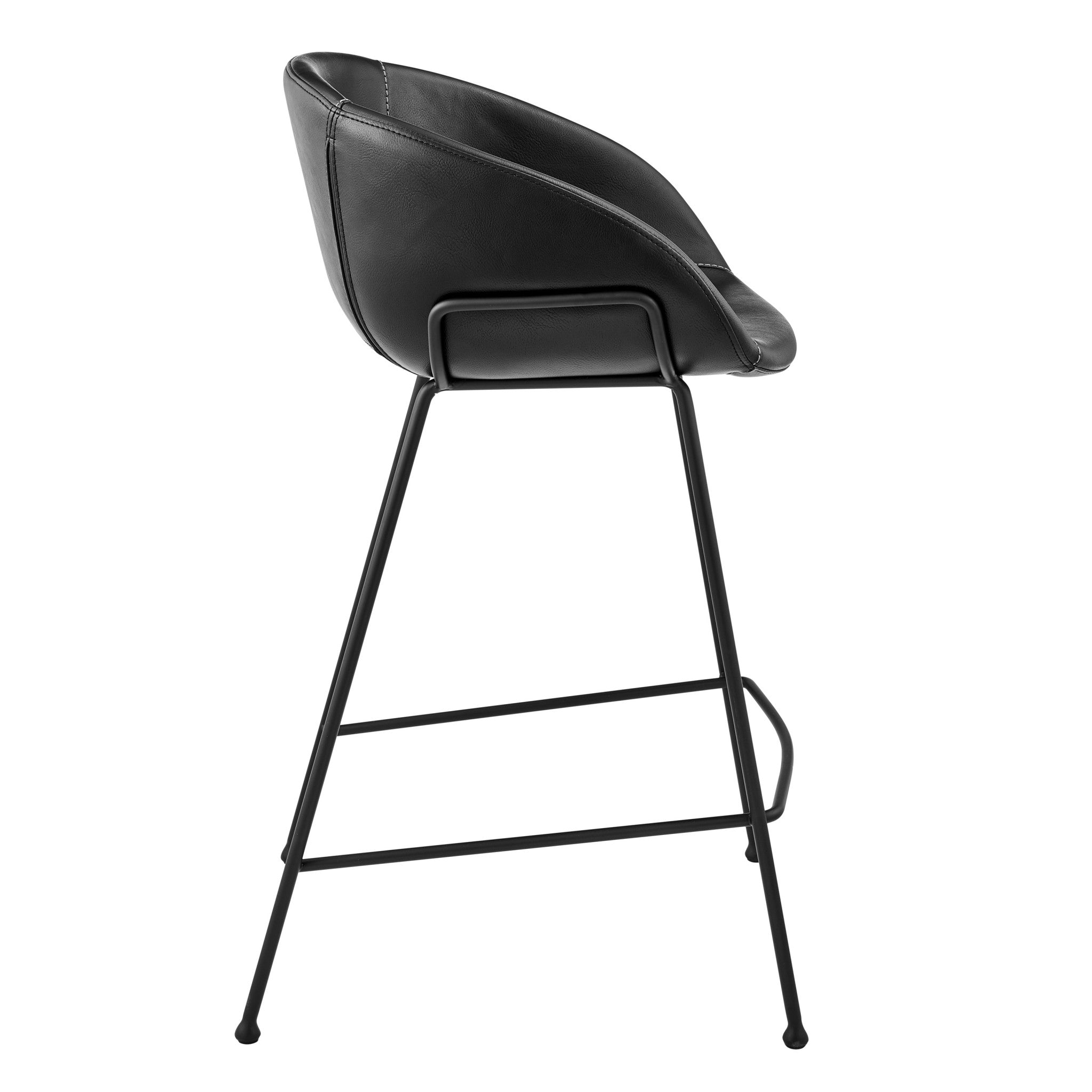 Set of Two 26" Black Faux Leather and Steel Low Back Counter Height Bar Chairs-2