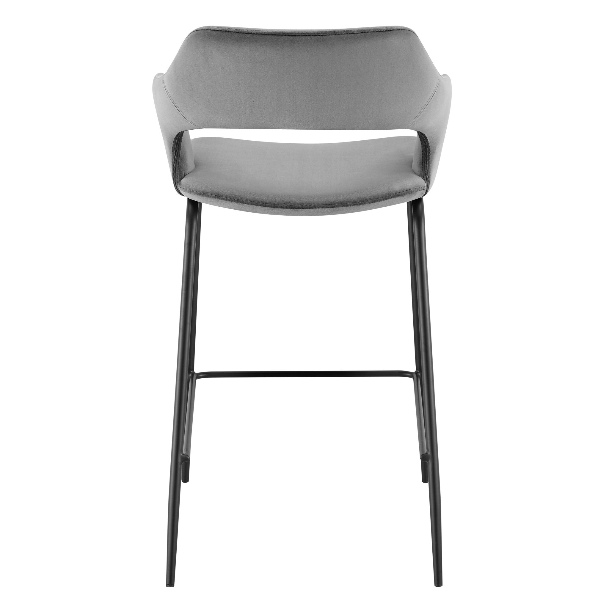 26" Gray and Black Velvet and Steel Low Back Counter Height Bar Chair-5