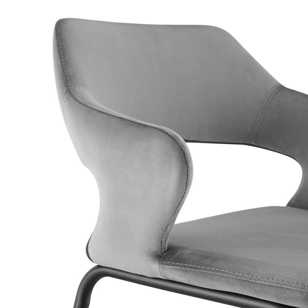 26" Gray and Black Velvet and Steel Low Back Counter Height Bar Chair-6