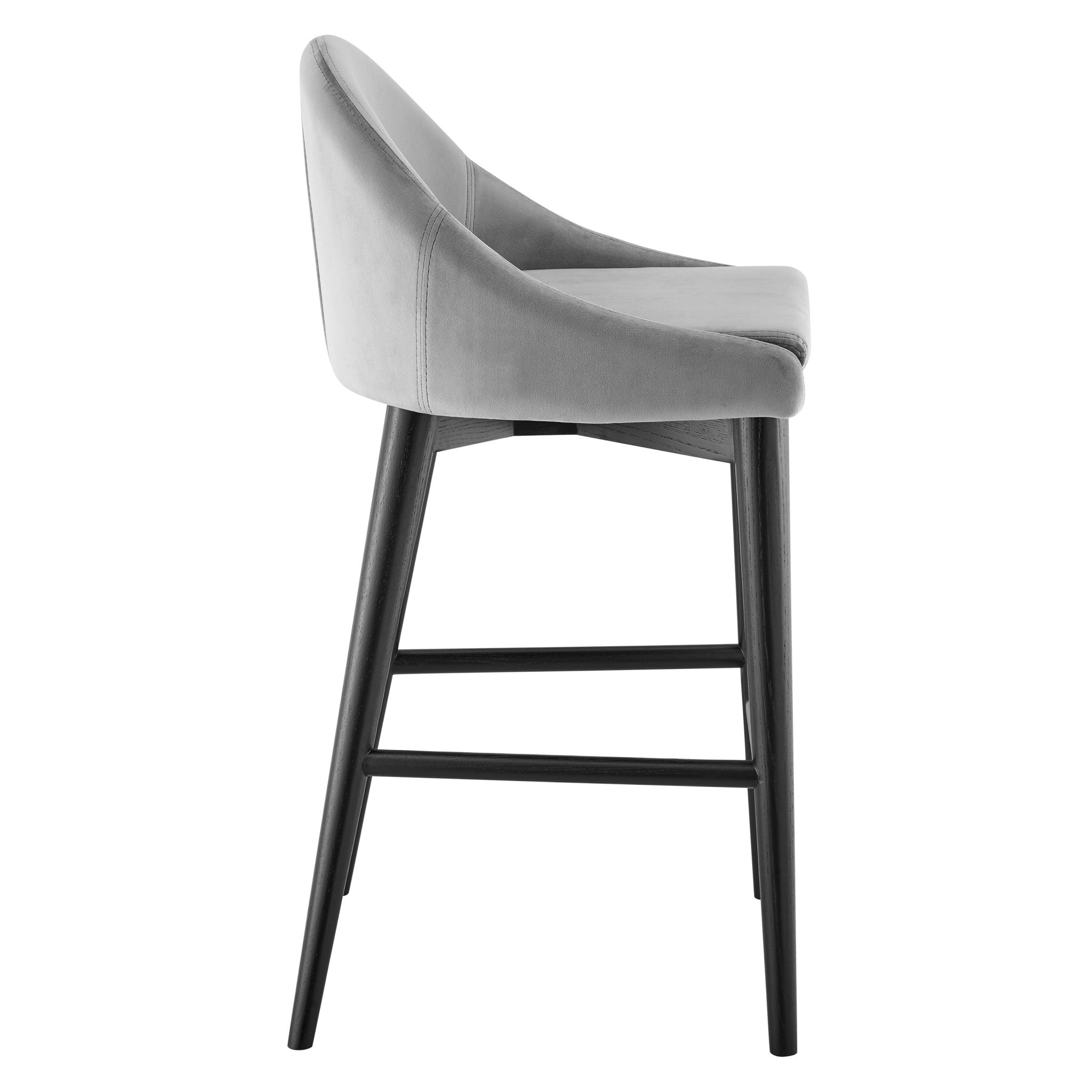 26" Gray and Black Velvet and Solid Wood Low Back Counter Height Bar Chair-3