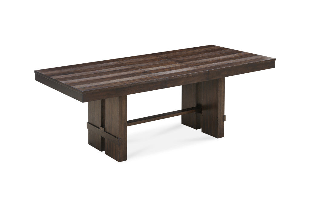 84" Dark Brown Wood Self-Storing Leaf Trestle Base Extension Dining Table-1