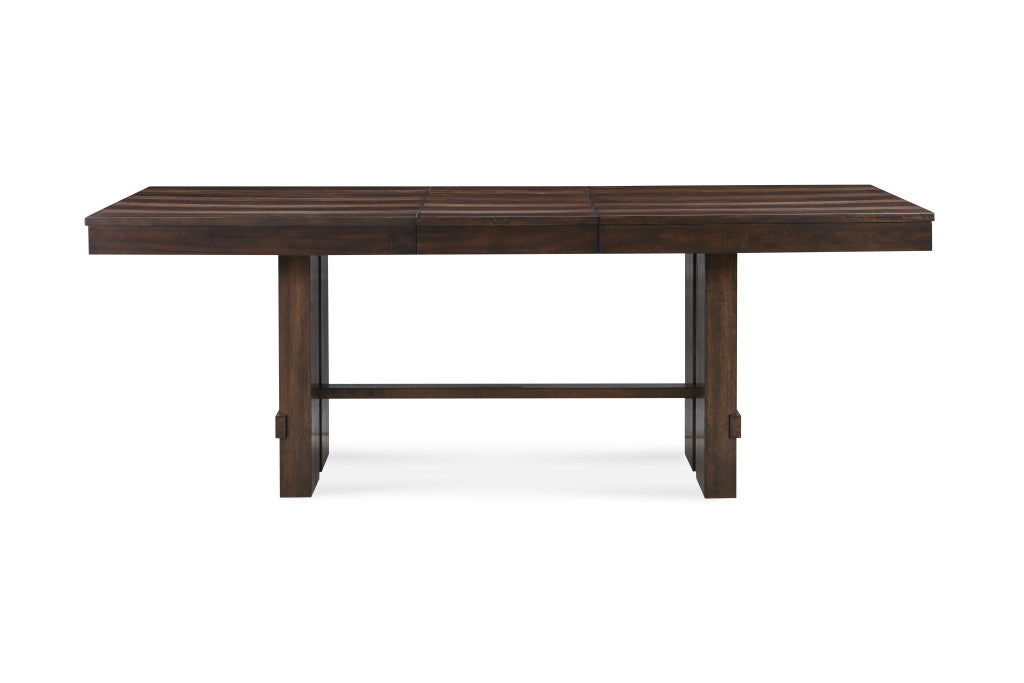 84" Dark Brown Wood Self-Storing Leaf Trestle Base Extension Dining Table-3