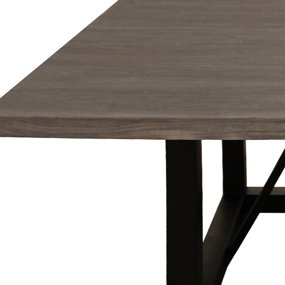 60" Dark Brown and Black Solid Wood and Iron Frame Base Square Dining Table-7