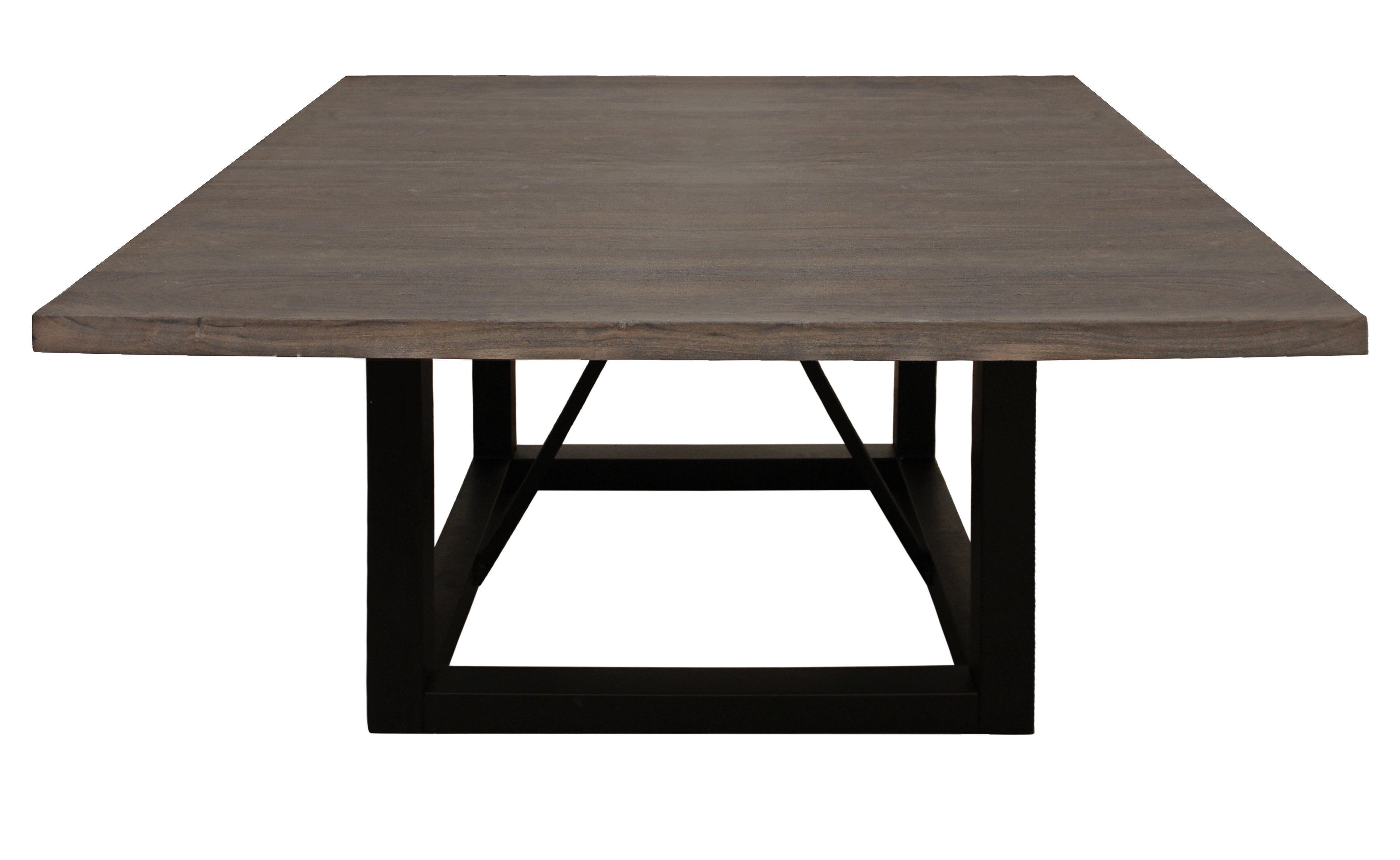 60" Dark Brown and Black Solid Wood and Iron Frame Base Square Dining Table-1