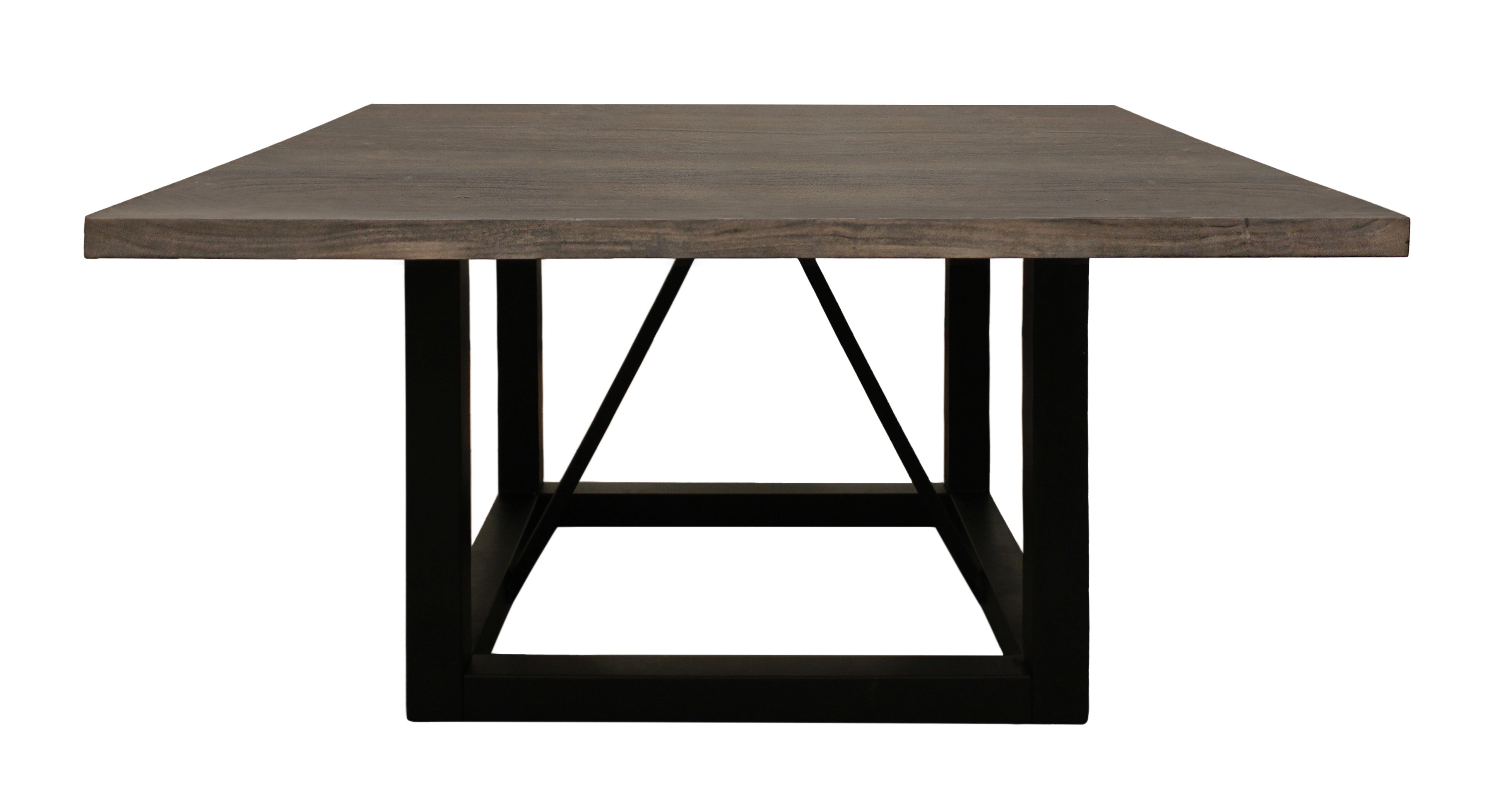 60" Dark Brown and Black Solid Wood and Iron Frame Base Square Dining Table-2