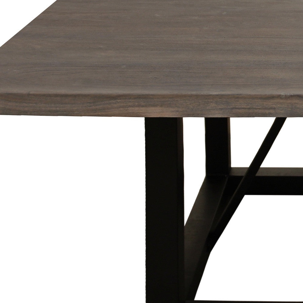60" Dark Brown and Black Solid Wood and Iron Frame Base Square Dining Table-5