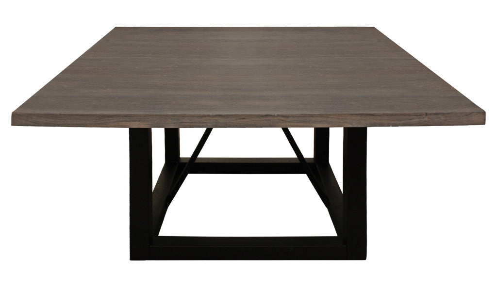 60" Dark Brown and Black Solid Wood and Iron Frame Base Square Dining Table-4
