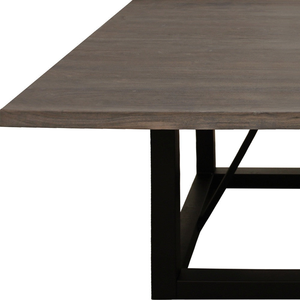 60" Dark Brown and Black Solid Wood and Iron Frame Base Square Dining Table-6