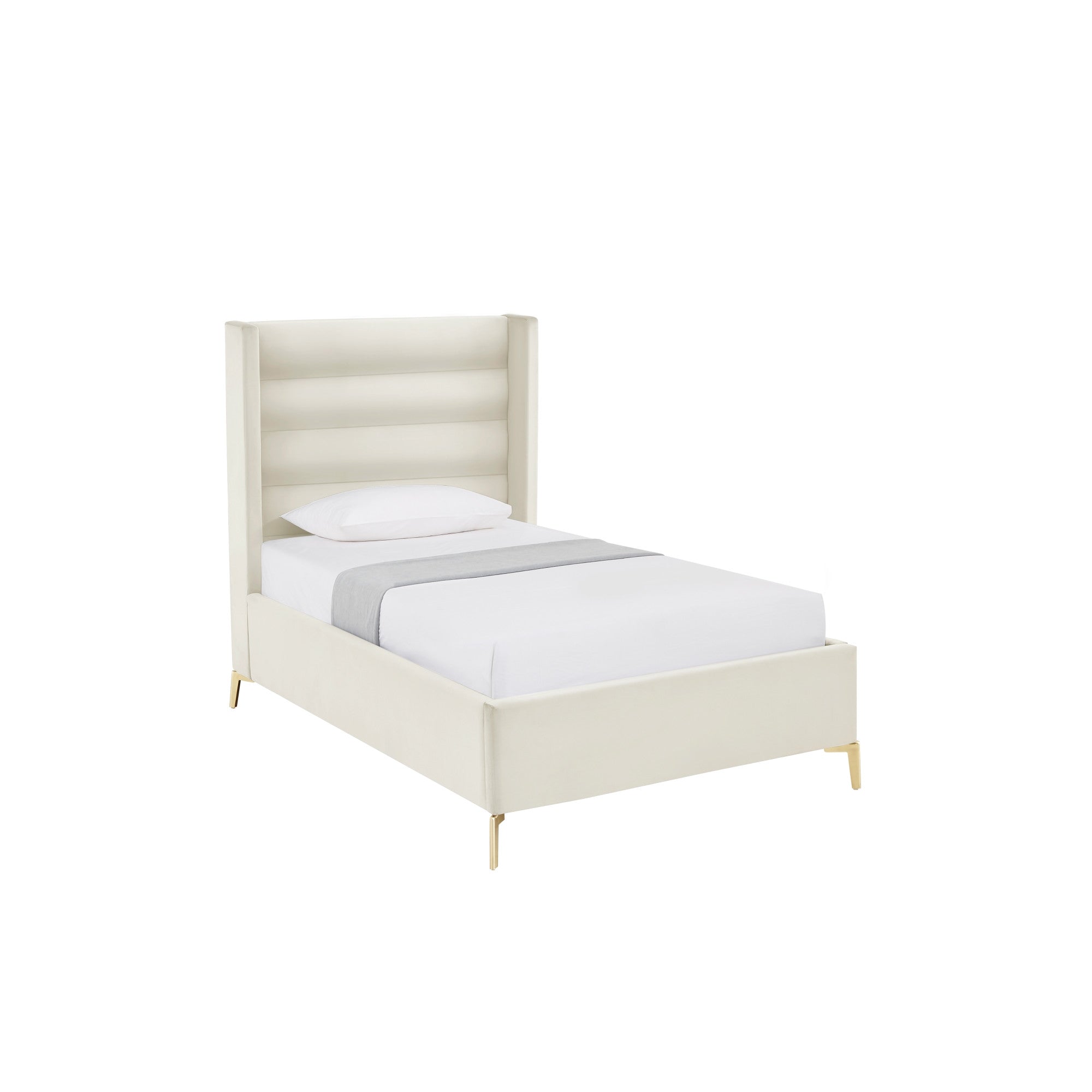 Cream Velvet Upholstered Full Bed Frame-1