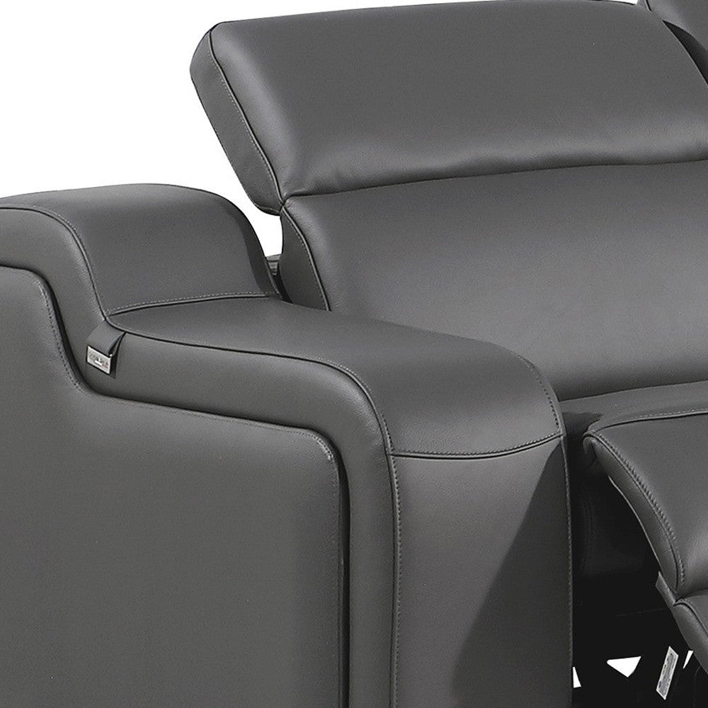 Dark Gray Italian Leather Power Reclining L Shaped Five Piece Corner Sectional-2