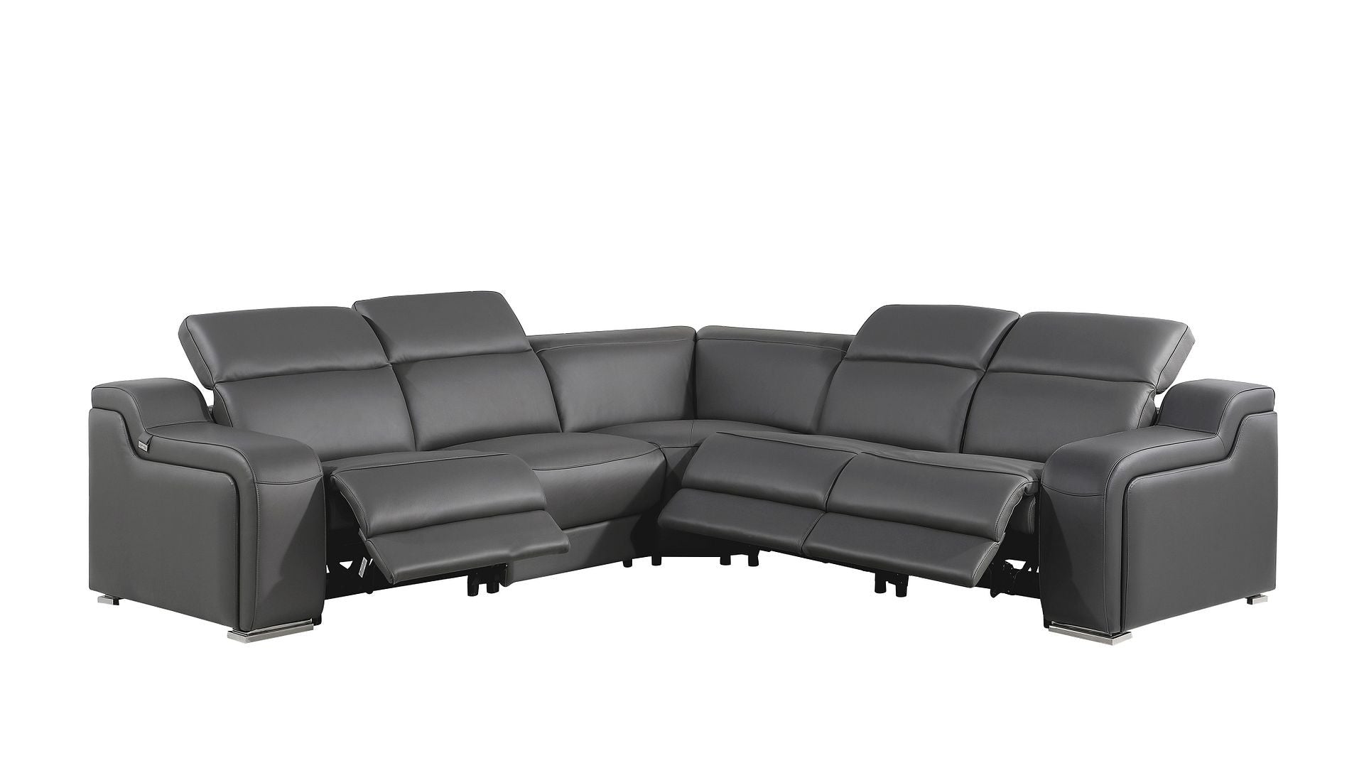 Dark Gray Italian Leather Power Reclining L Shaped Five Piece Corner Sectional-1