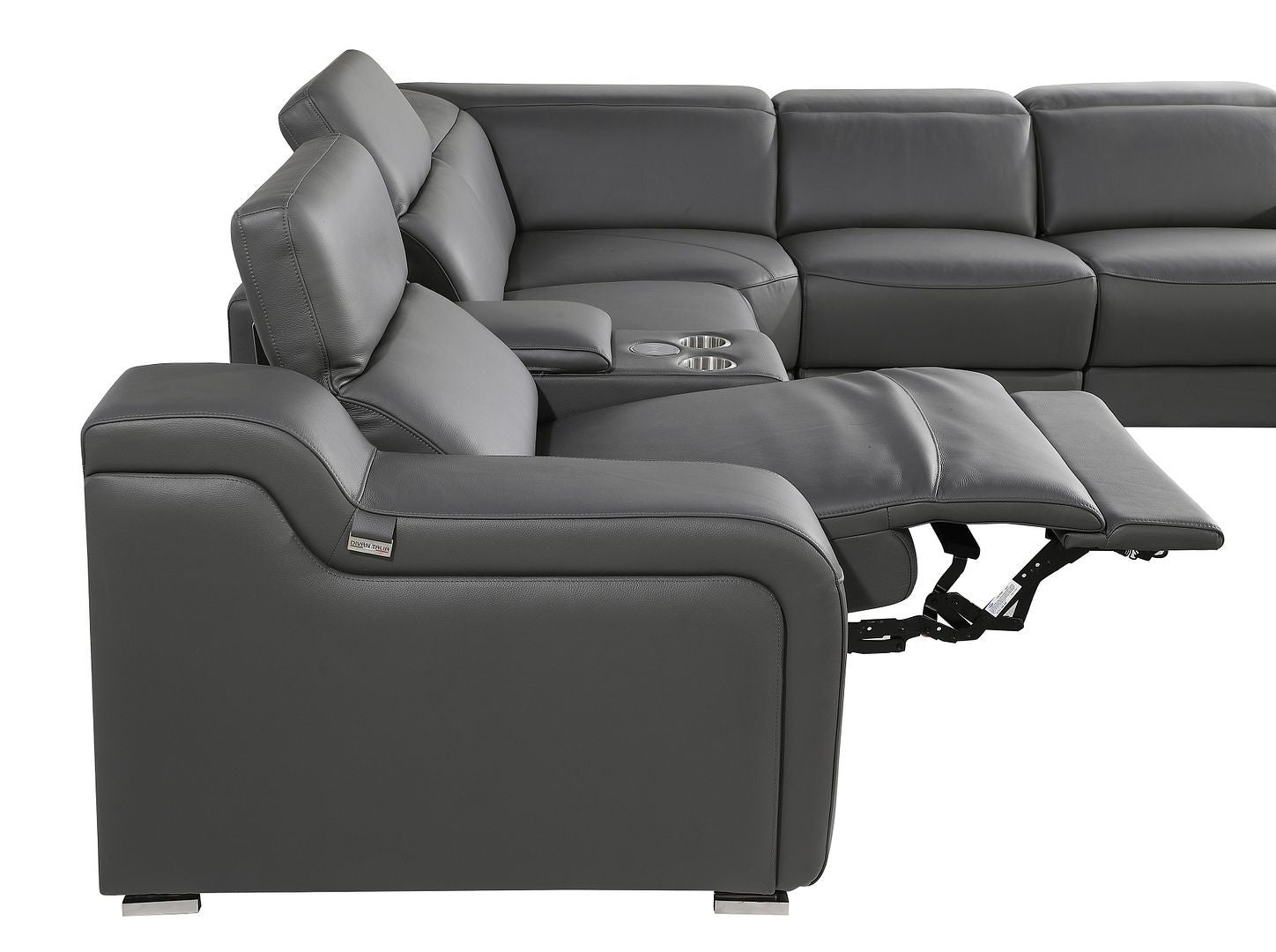 Dark Gray Italian Leather Power Reclining L Shaped Five Piece Corner Sectional-5