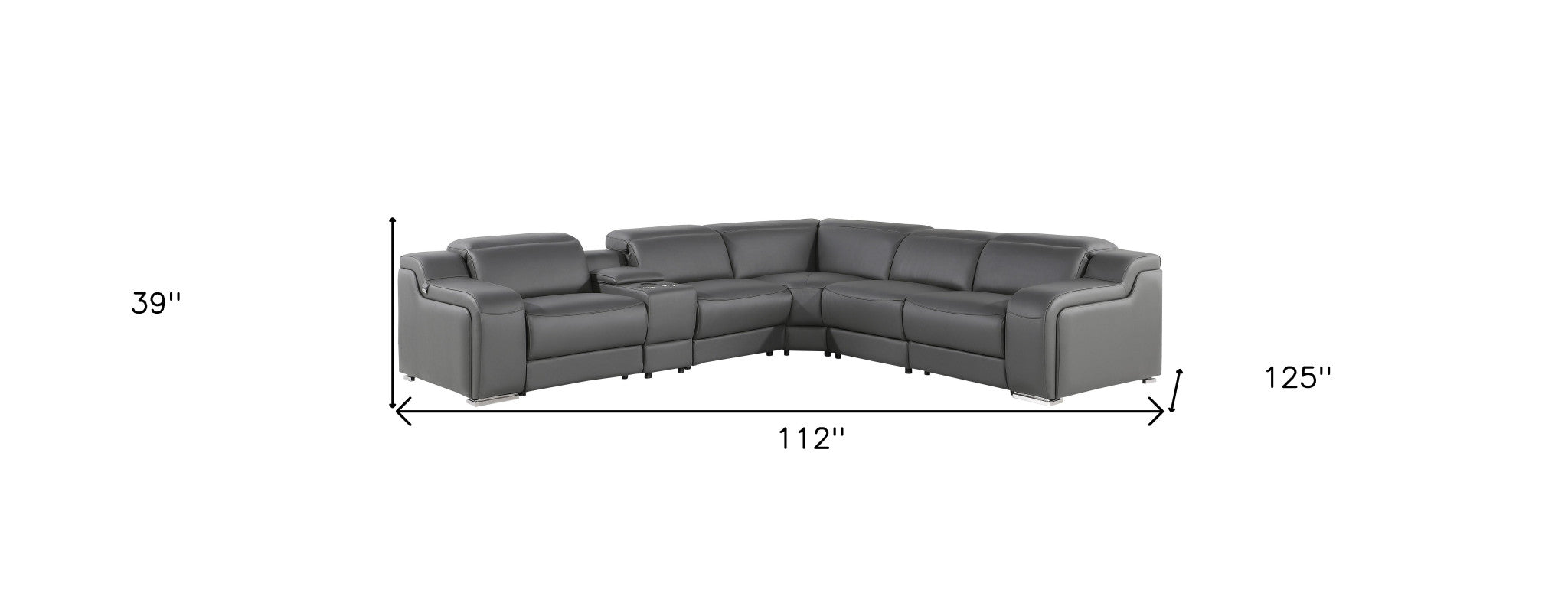 Dark Gray Italian Leather Power Reclining L Shaped Six Piece Corner Sectional With Console-8