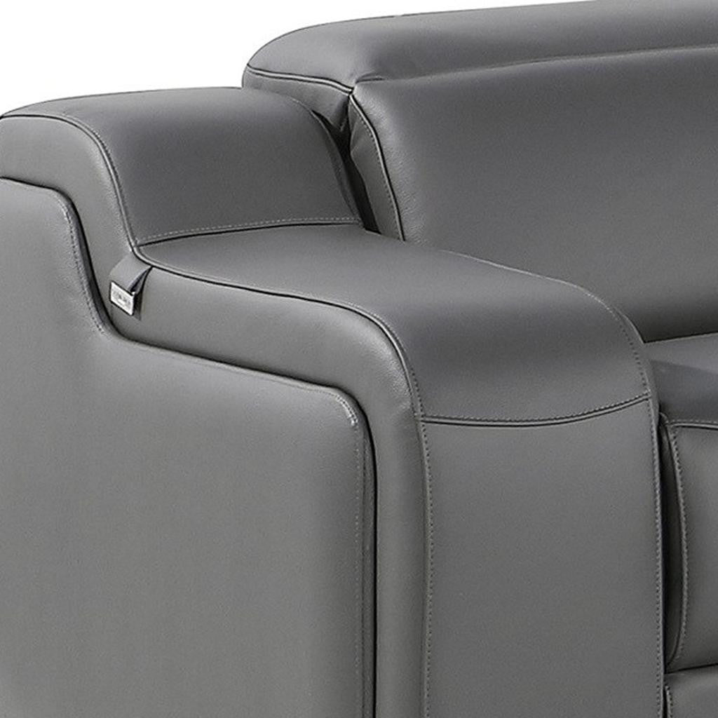 Dark Gray Italian Leather Power Reclining L Shaped Six Piece Corner Sectional With Console-4