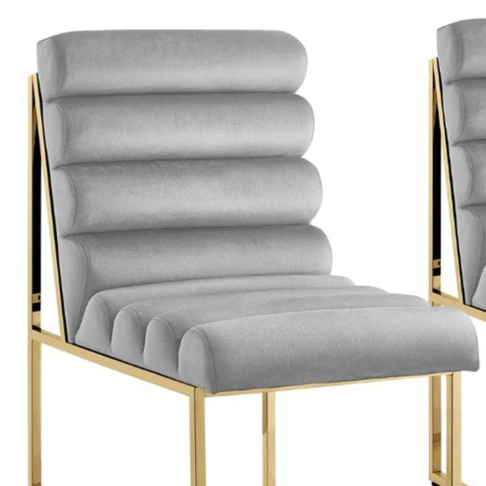 Set of Two Tufted Gray And Gold Upholstered Velvet Dining Side Chairs-7