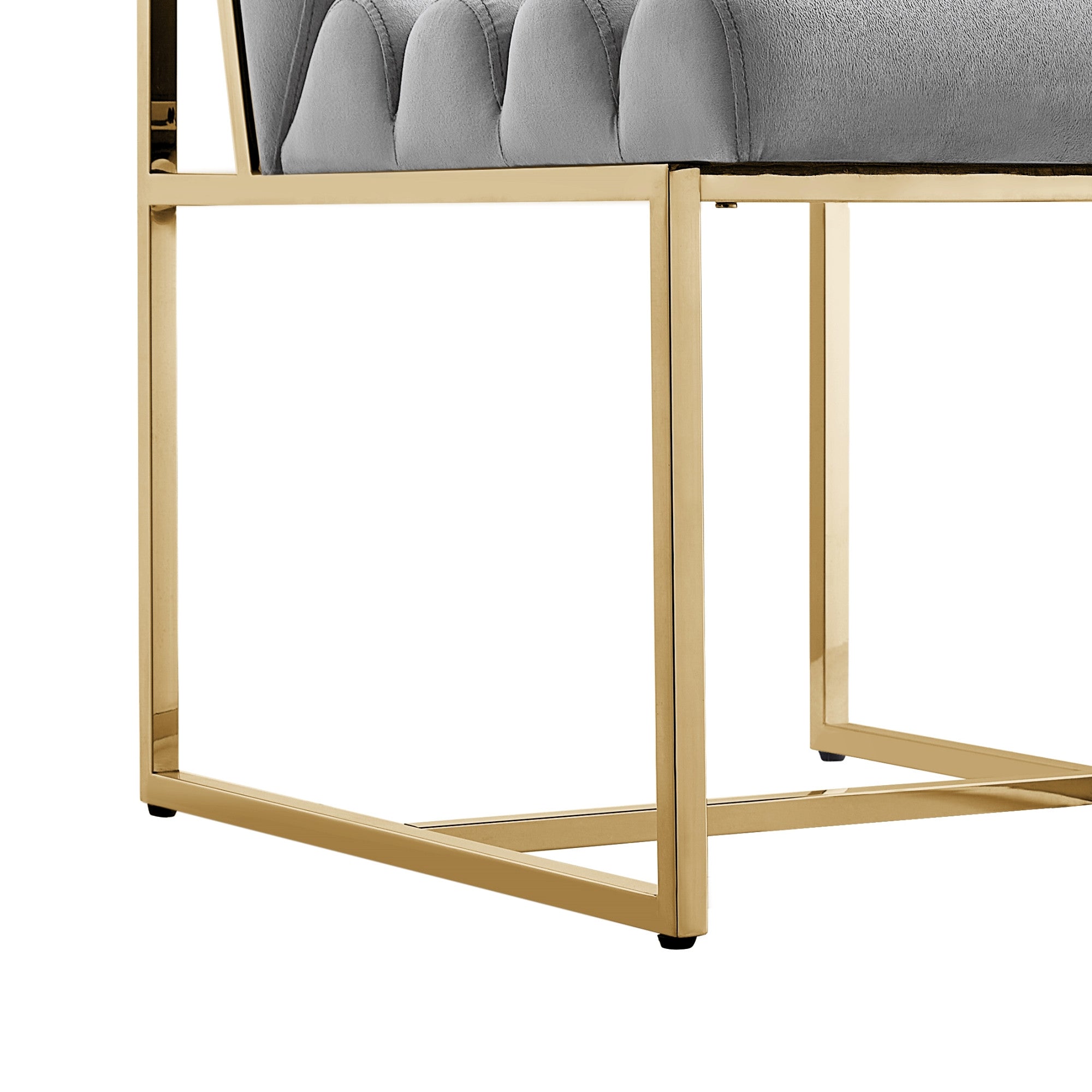 Set of Two Tufted Gray And Gold Upholstered Velvet Dining Side Chairs-8