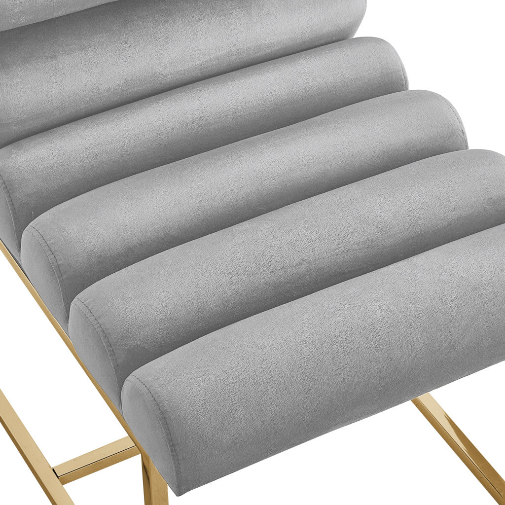 Set of Two Tufted Gray And Gold Upholstered Velvet Dining Side Chairs-6