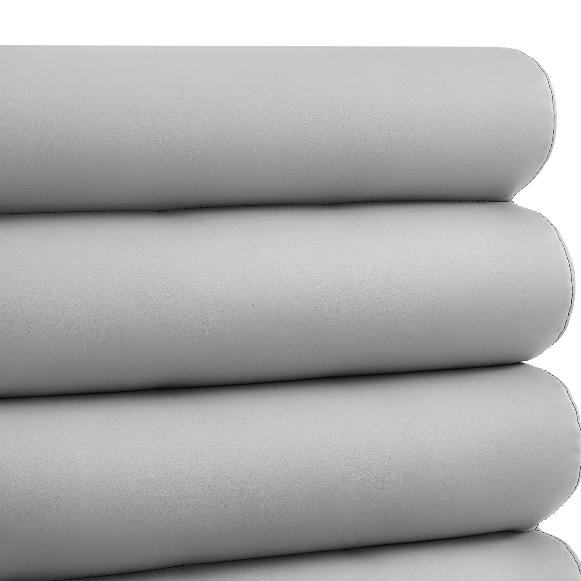 Set of Two Tufted Gray And Gold Upholstered Faux Leather Dining Side Chairs-5