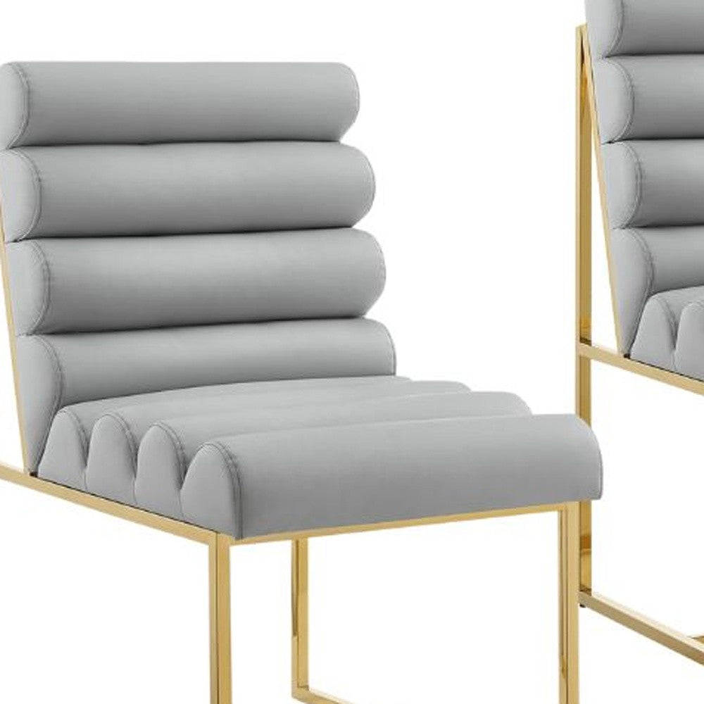 Set of Two Tufted Gray And Gold Upholstered Faux Leather Dining Side Chairs-7