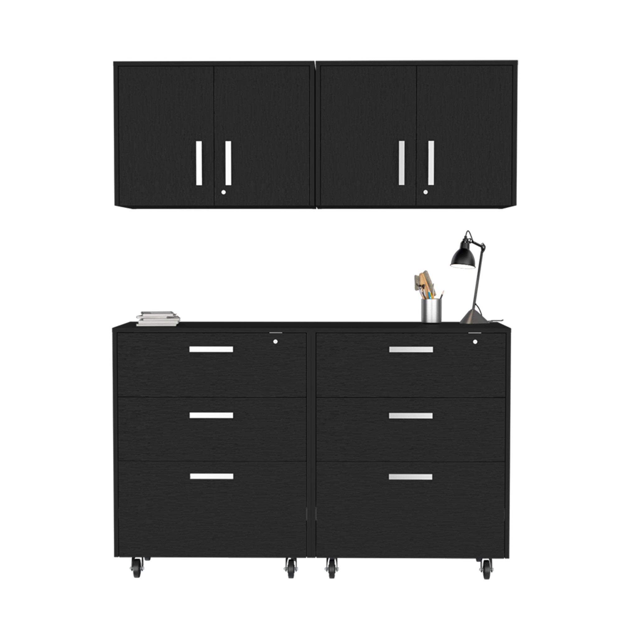 28" Black Wall mounted Accent Cabinet With Four Shelves And Six Drawers-0