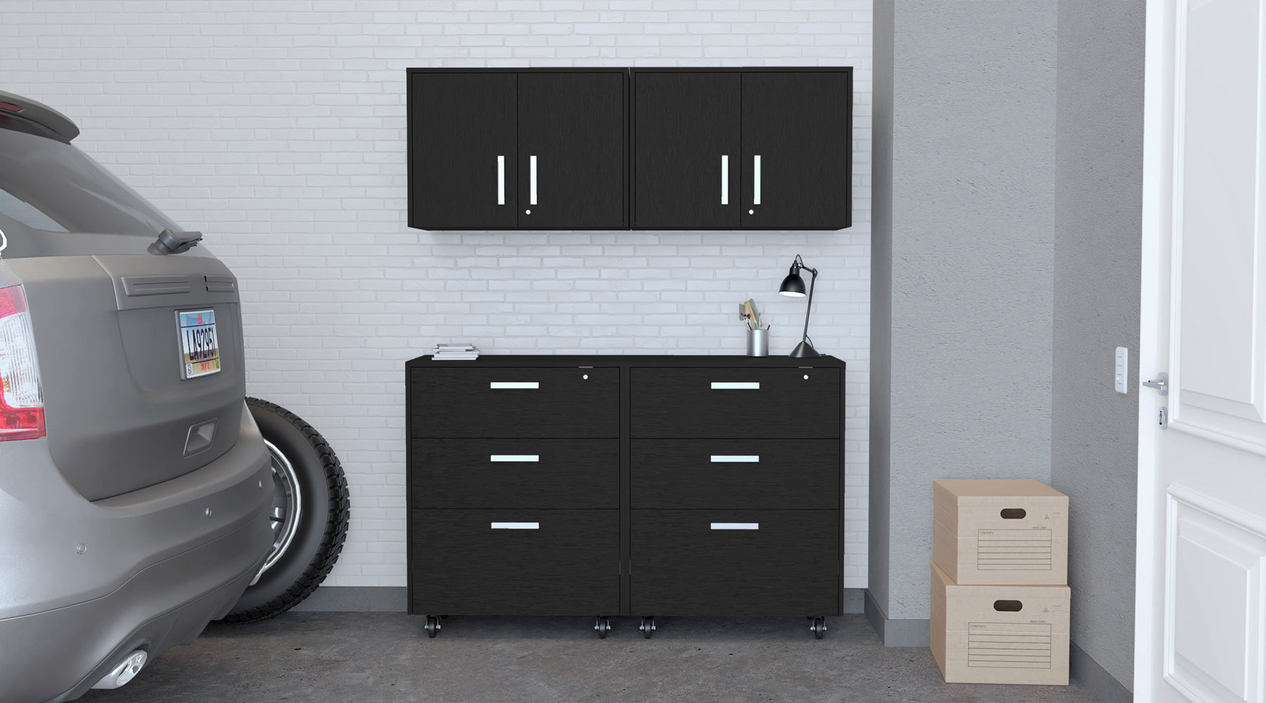 28" Black Wall mounted Accent Cabinet With Four Shelves And Six Drawers-6