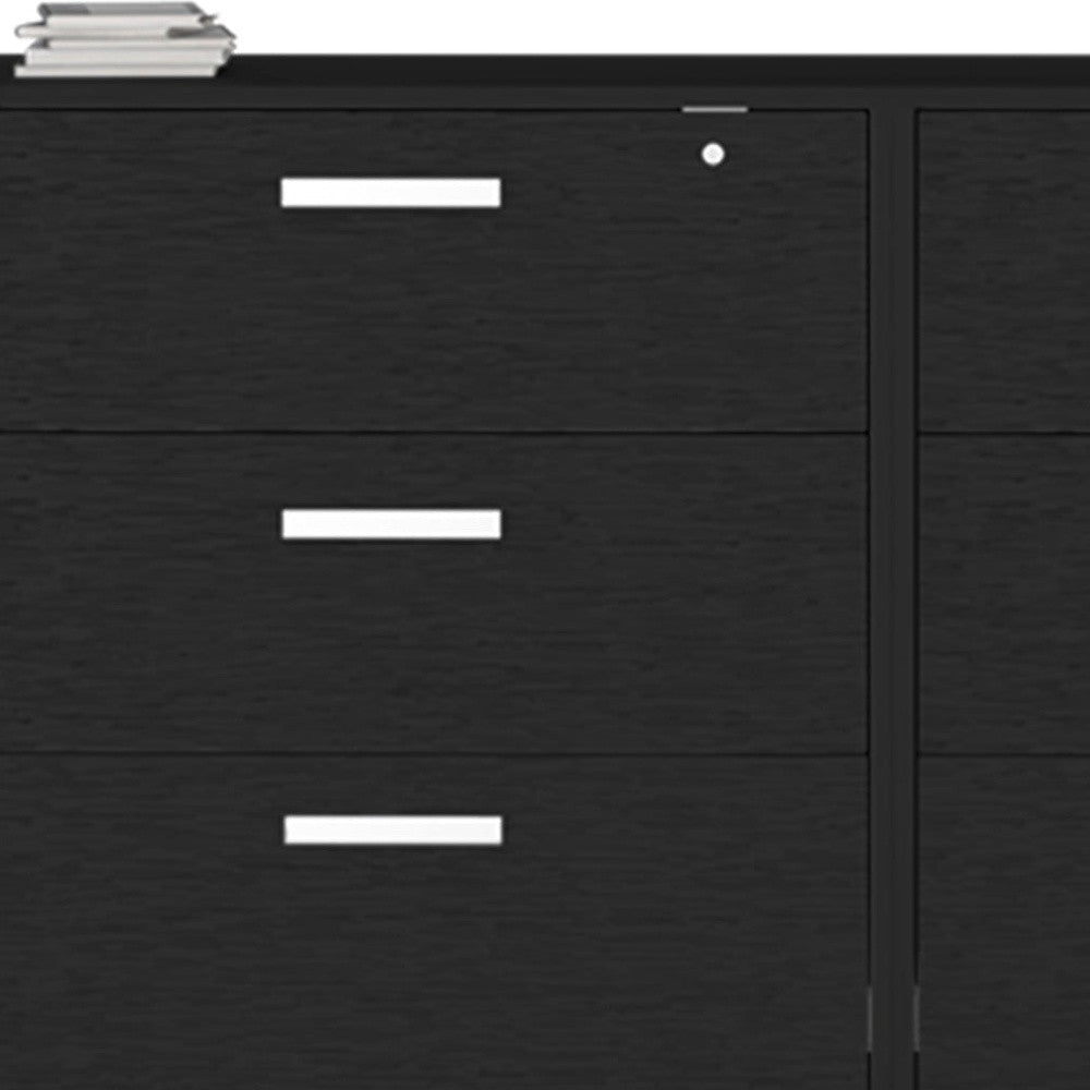 28" Black Wall mounted Accent Cabinet With Four Shelves And Six Drawers-4