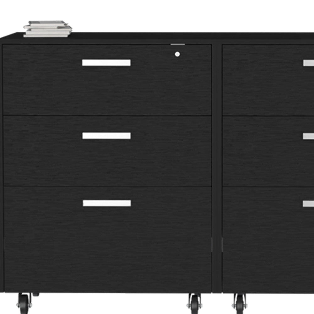 28" Black Wall mounted Accent Cabinet With Four Shelves And Six Drawers-5