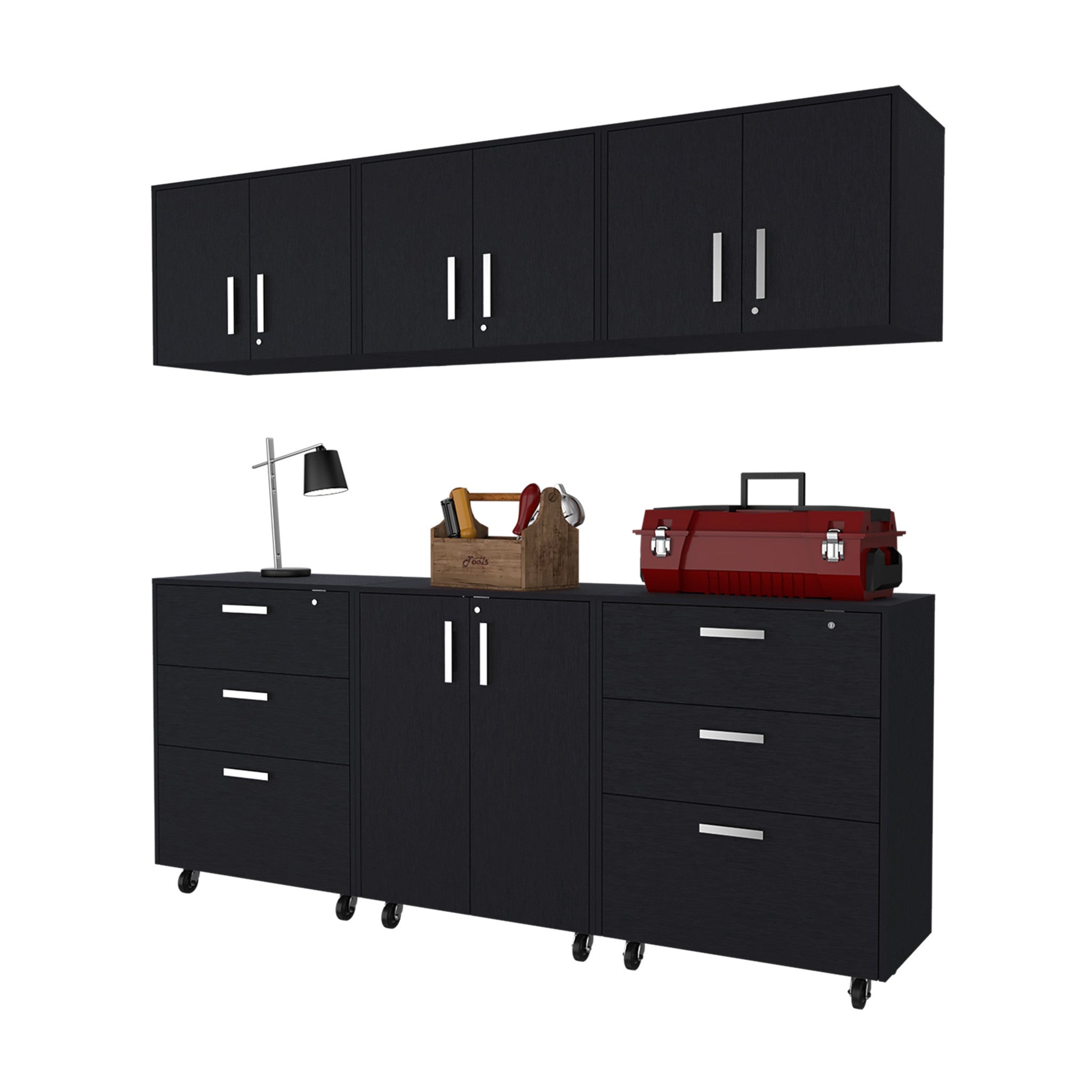 28" Black Wall mounted Accent Cabinet With Eight Shelves And Six Drawers-4