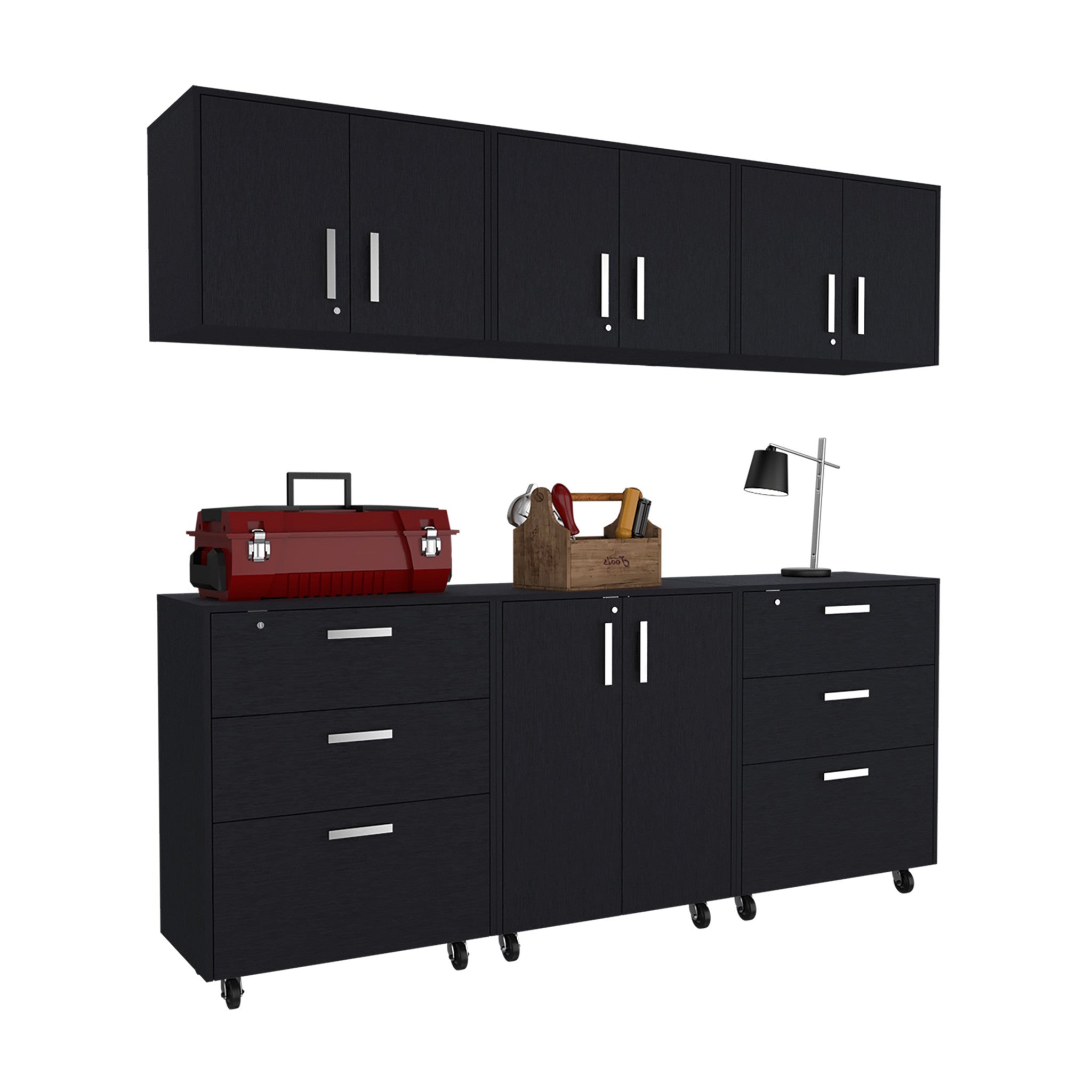 28" Black Wall mounted Accent Cabinet With Eight Shelves And Six Drawers-5