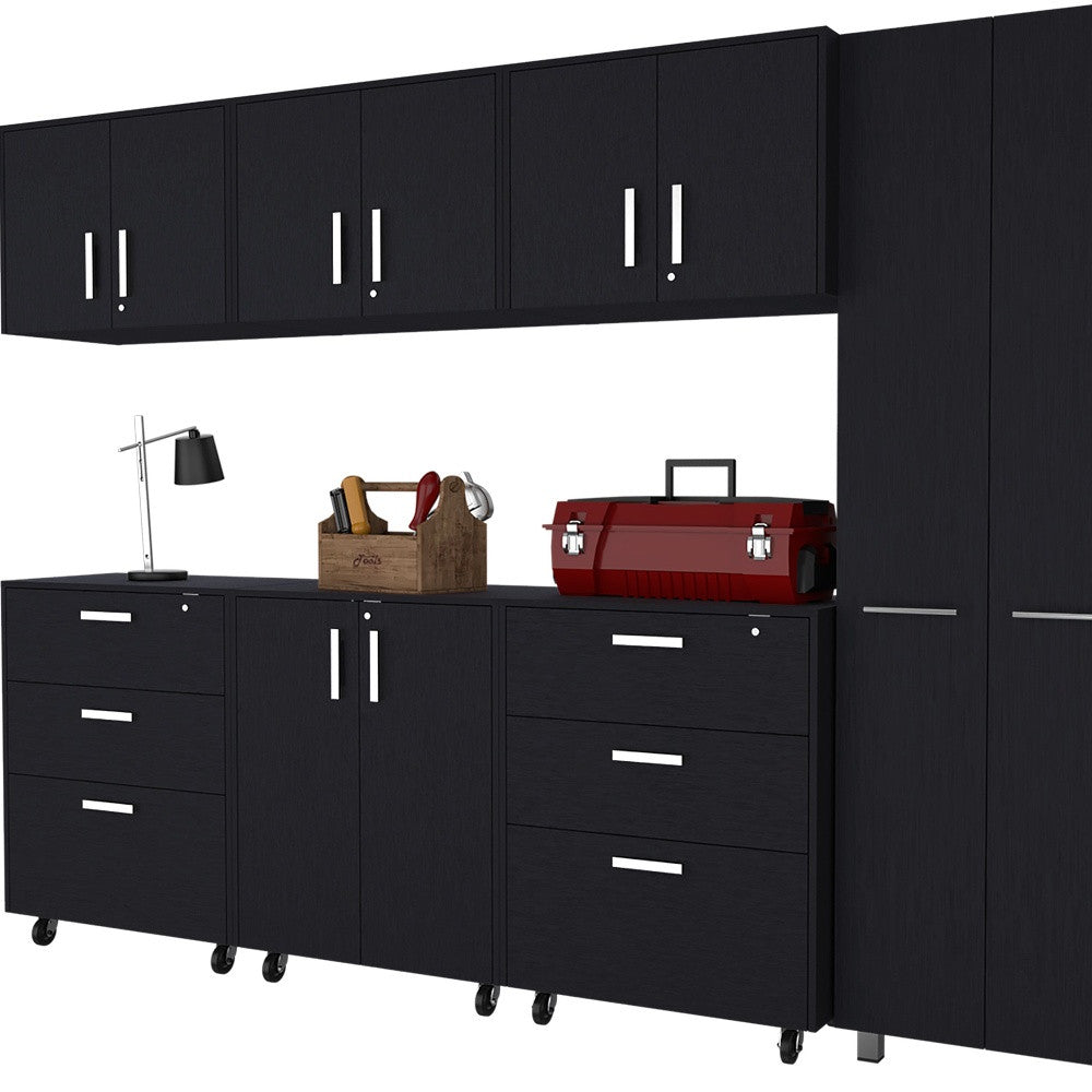 28" Black Wall mounted Accent Cabinet With Twelve Shelves And Six Drawers-6