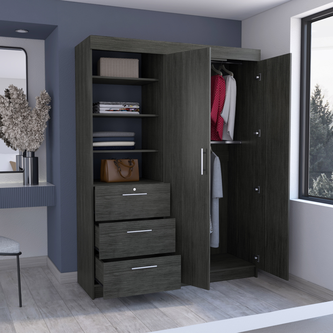 59" Gray Three Drawer Combo Dresser-6