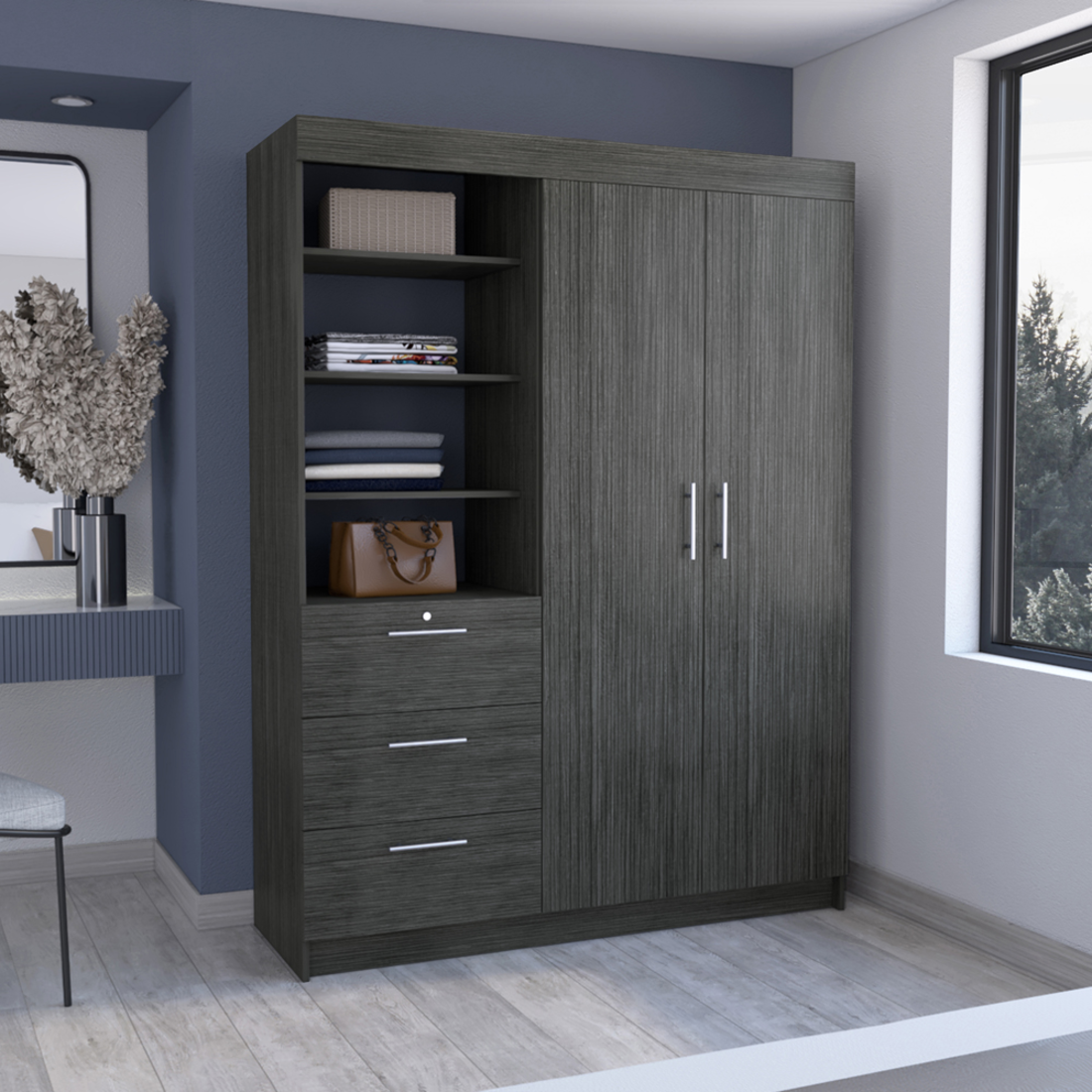 59" Gray Three Drawer Combo Dresser-5