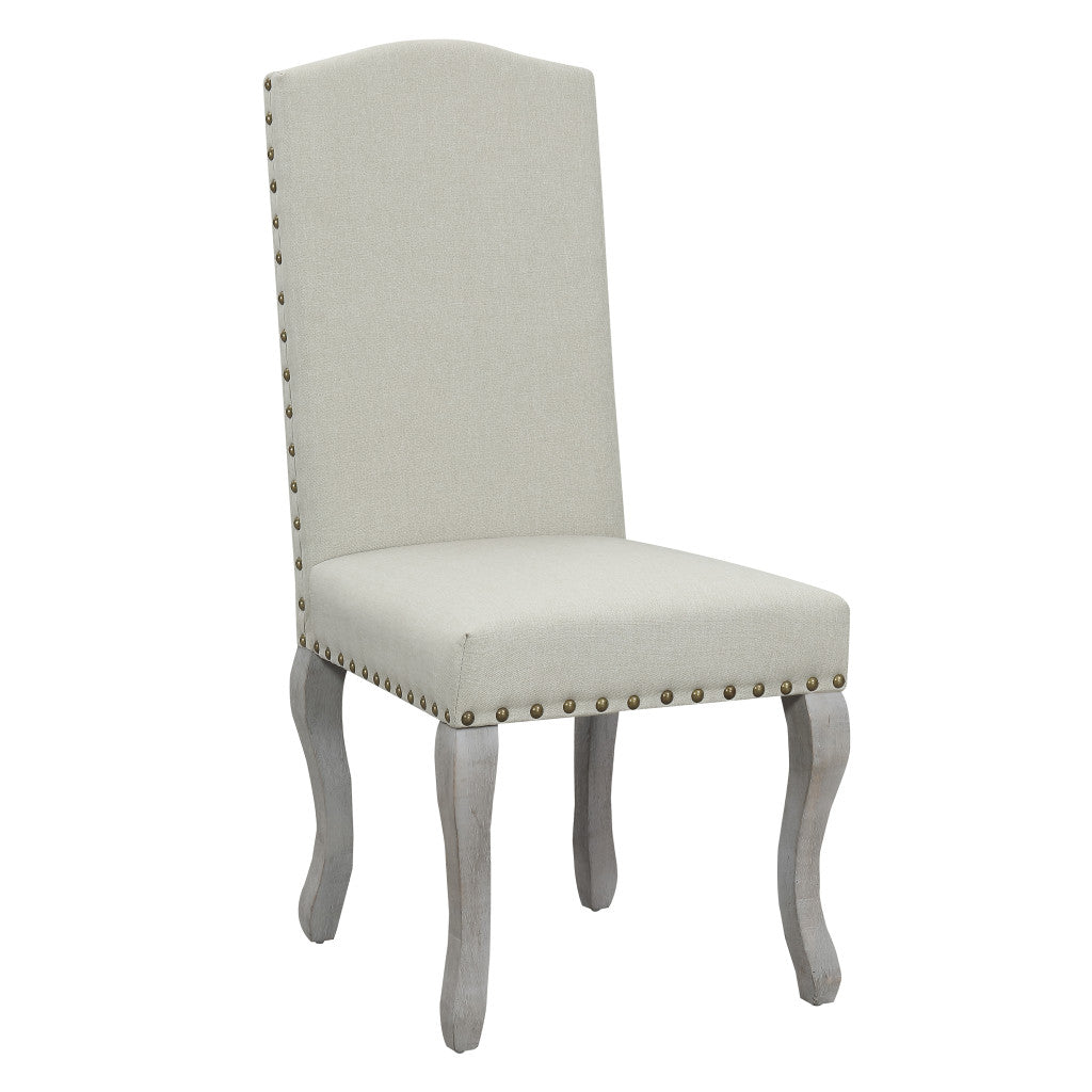 Set of Two Beige And Gray Upholstered Fabric Dining Parsons Chairs-1