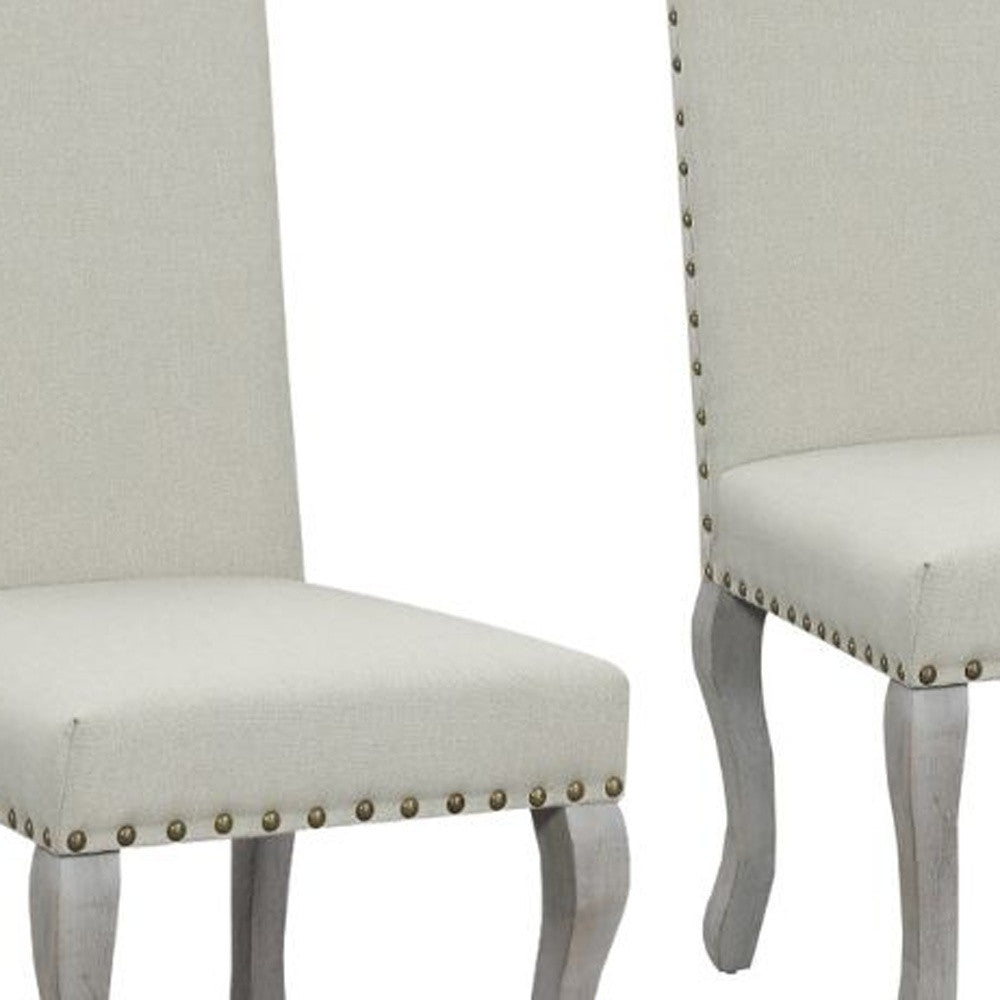 Set of Two Beige And Gray Upholstered Fabric Dining Parsons Chairs-4