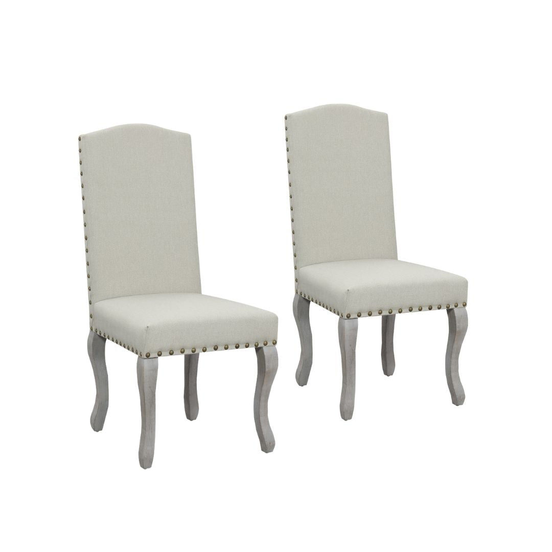 Set of Two Beige And Gray Upholstered Fabric Dining Parsons Chairs-2