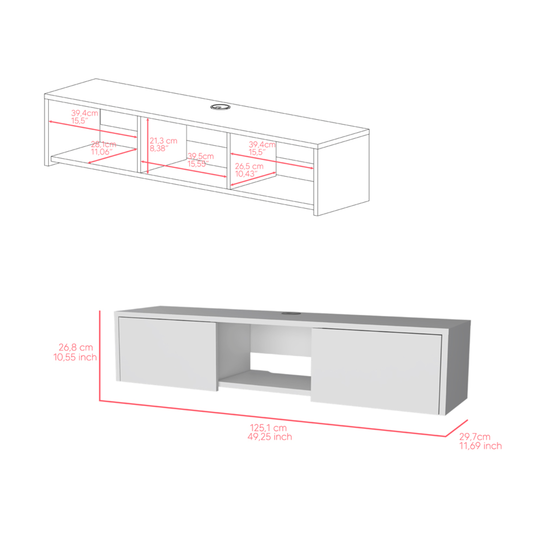 49" White Floating Mount TV Stand-7