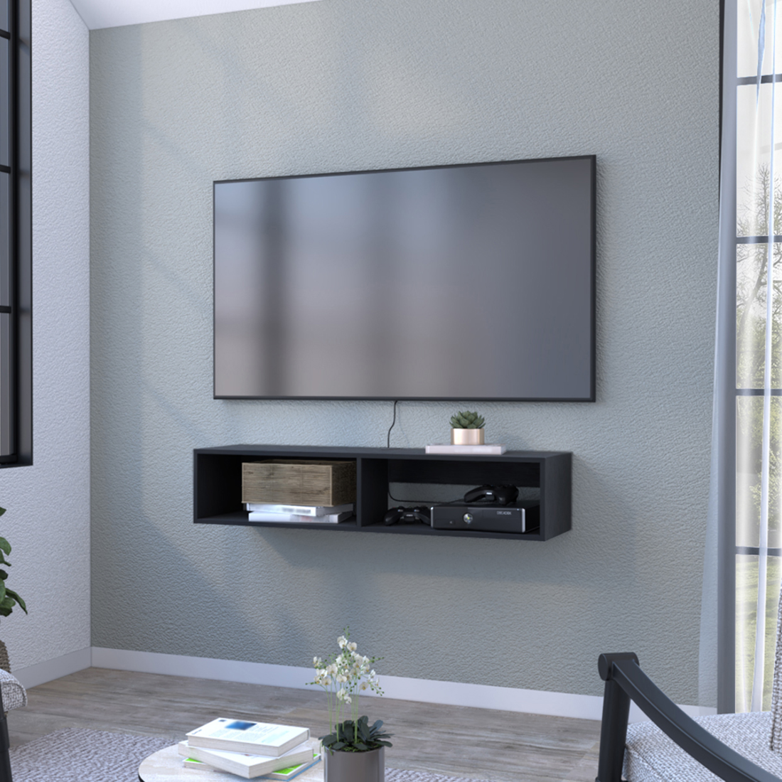 48" Black Floating Mount Entertainment Center-6