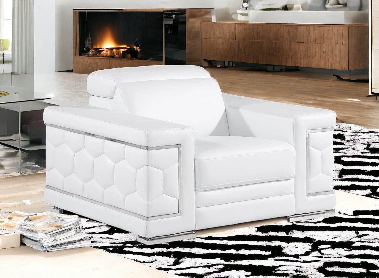 47" White And Silver Genuine Leather Club Chair-0