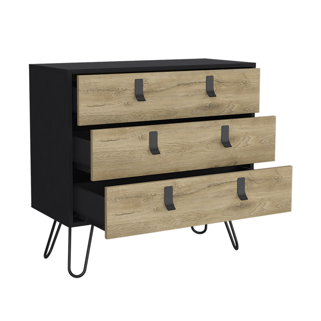 32" Natural and Black Three Drawer Dresser-2