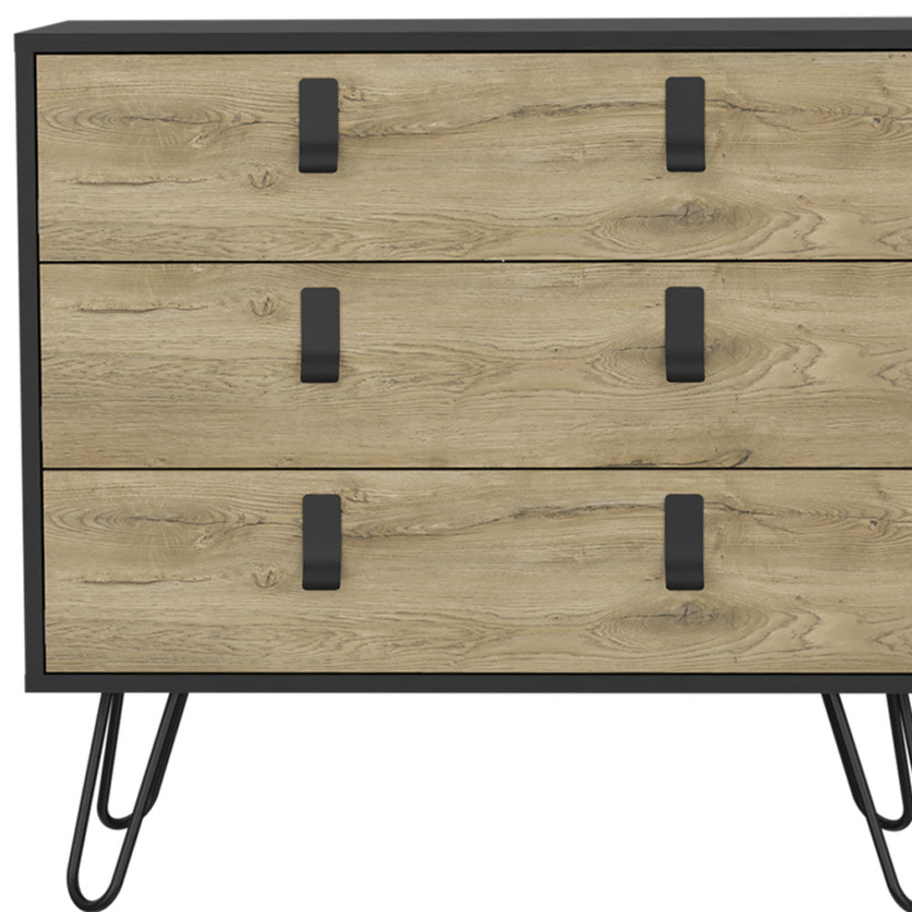 32" Natural and Black Three Drawer Dresser-4