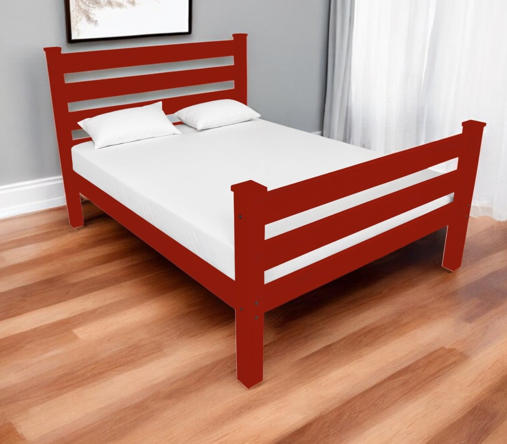 Red Solid Wood Twin Bed Frame-0