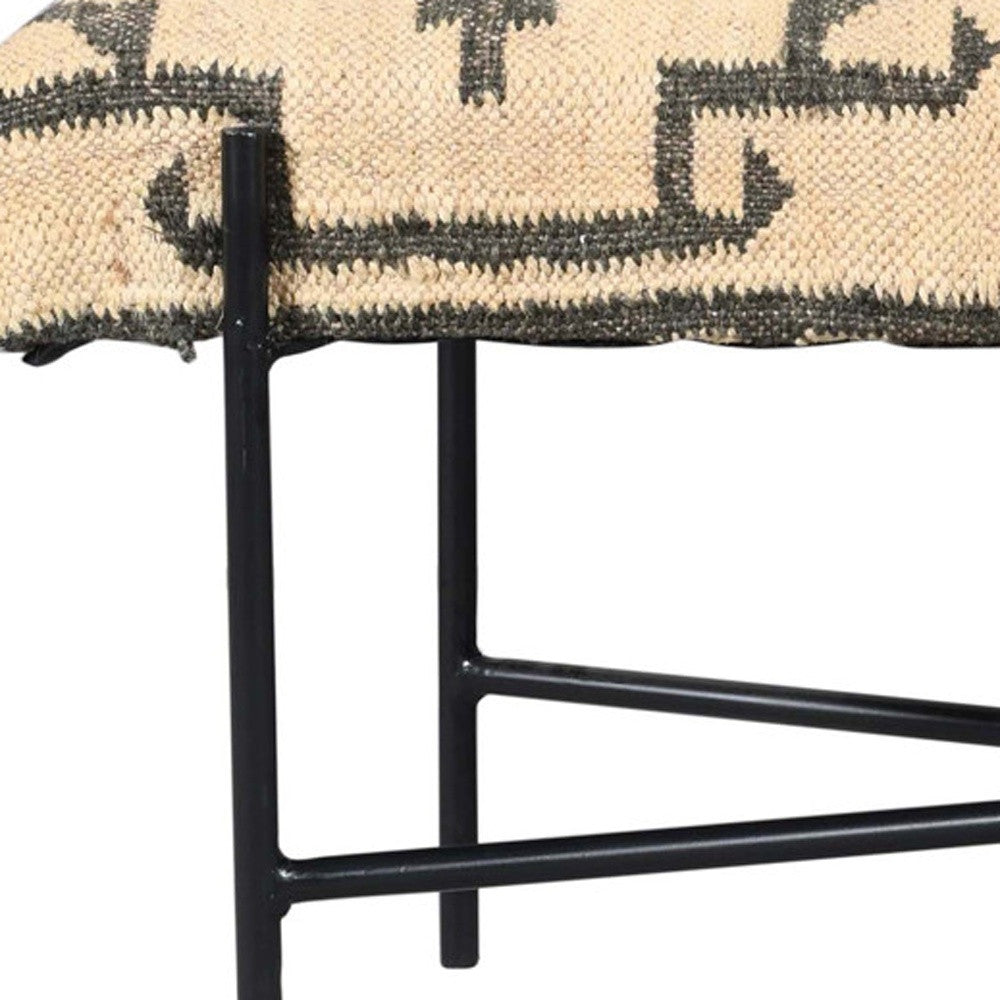 48" Cream and Black Cotton Blend Upholstered Southwest Bench-7