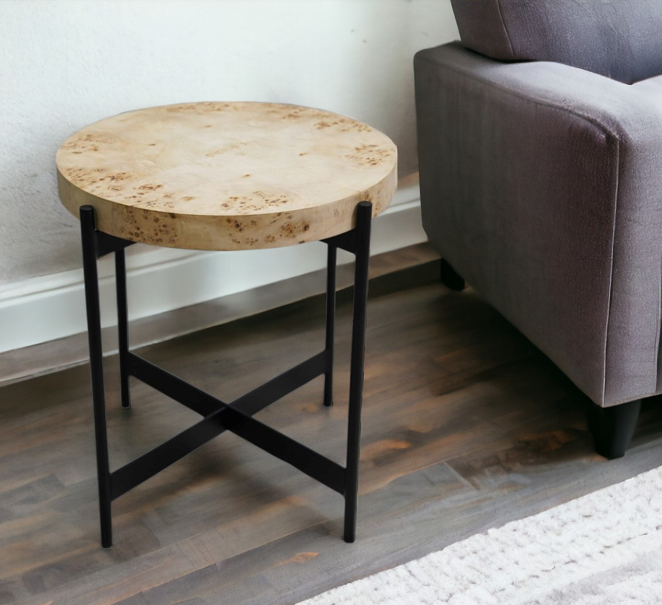 22" Black And Brown Wood And Metal Round End Table-1