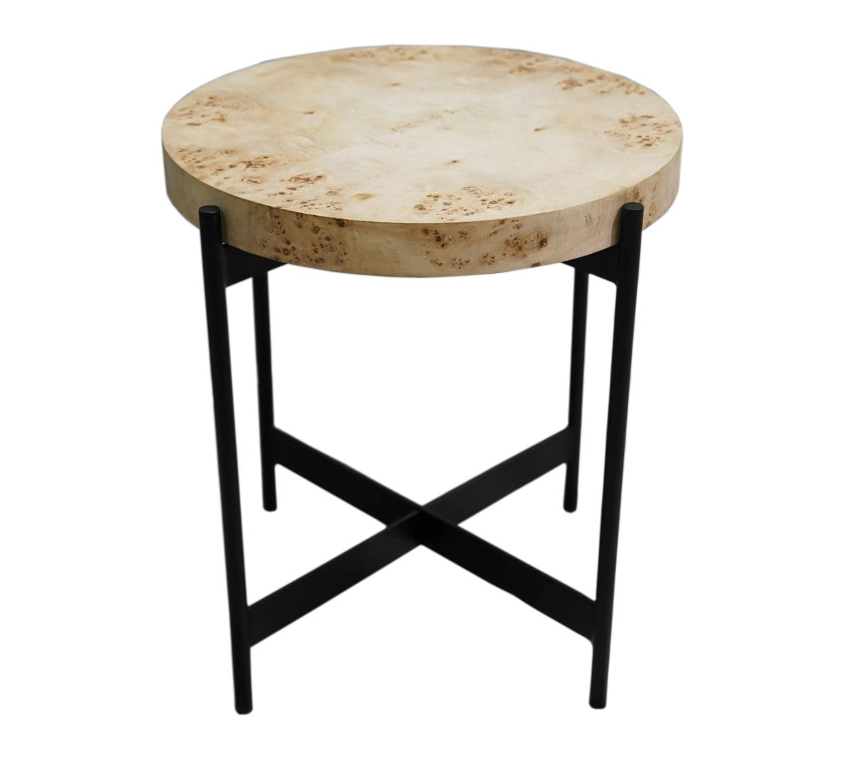 22" Black And Brown Wood And Metal Round End Table-2