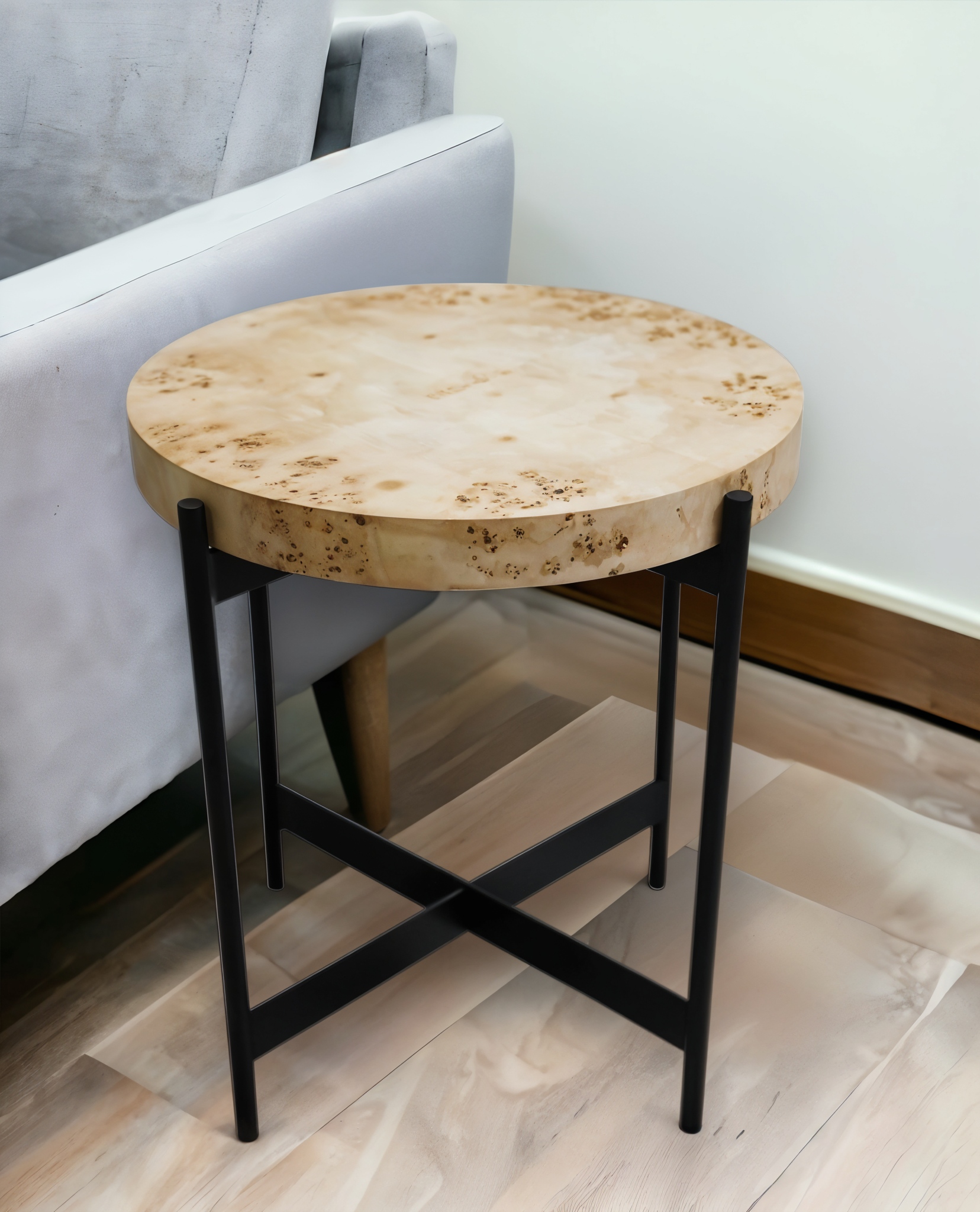 22" Black And Brown Wood And Metal Round End Table-0