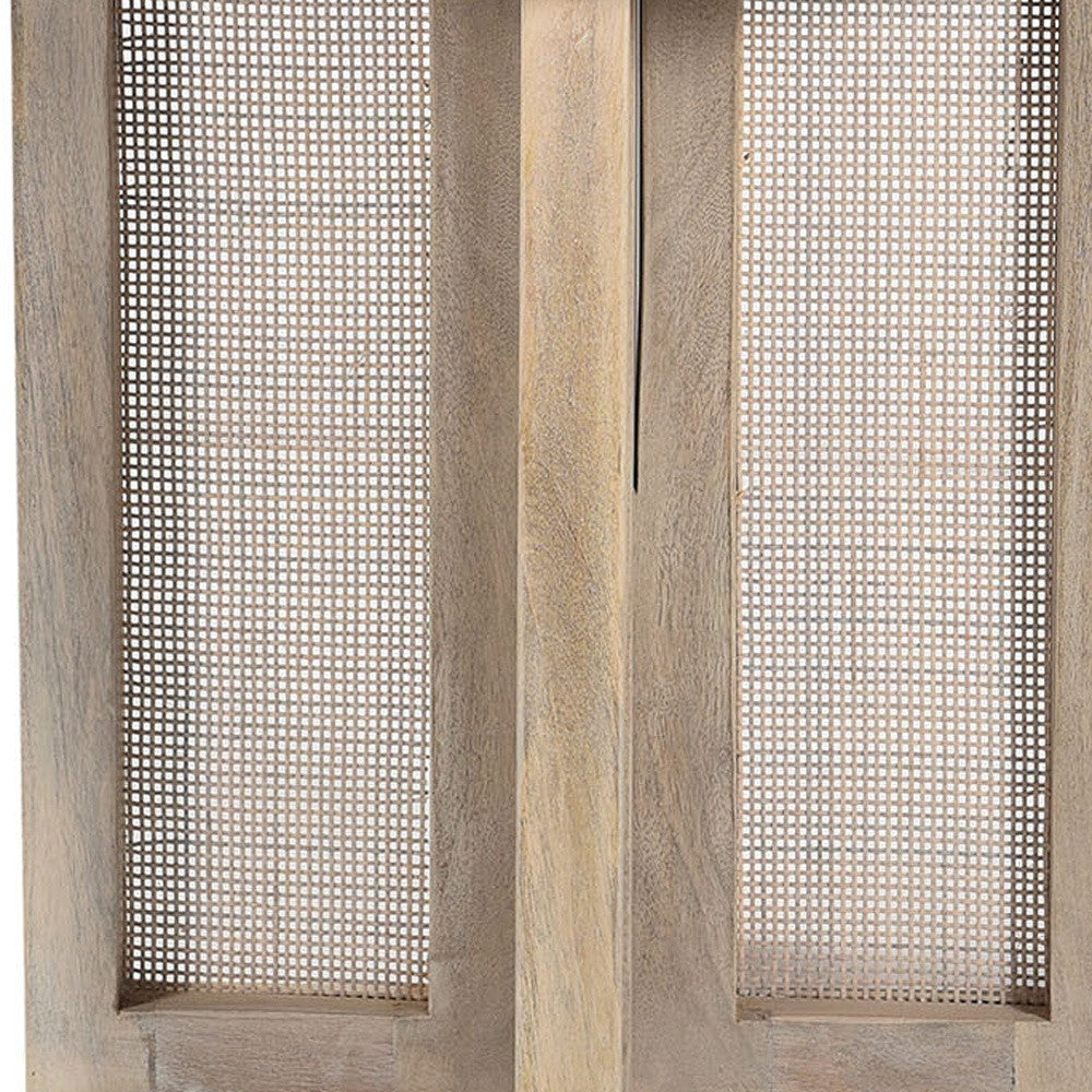 22" Natural Solid Wood And Rattan Round End Table-4