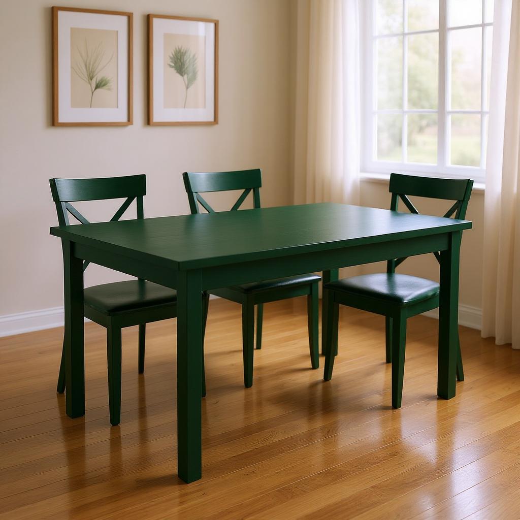 60" Dark Green Solid Wood Dining Table-0