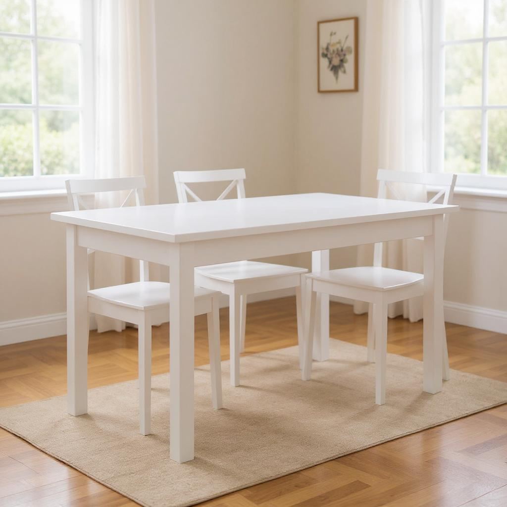 60" White Solid Wood Dining Table-0