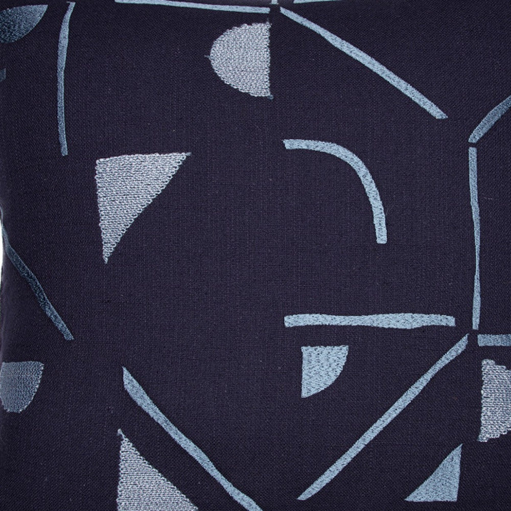 24" Blue Geometric Cotton Blend Throw Pillow With Embroidery-7