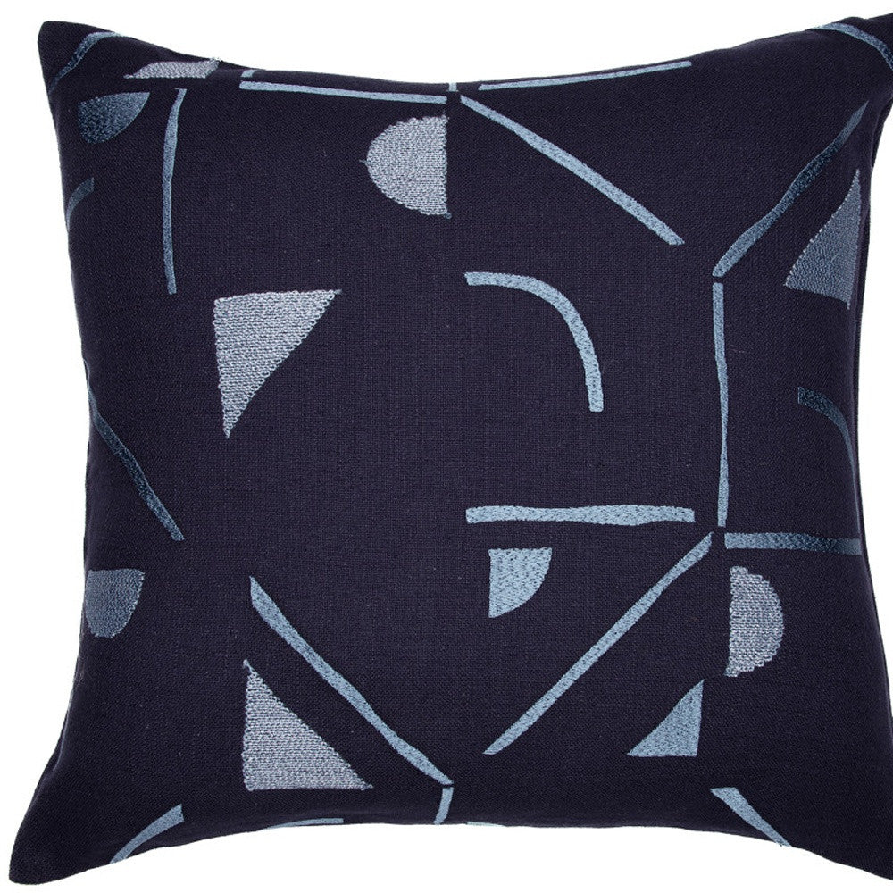 24" Blue Geometric Cotton Blend Throw Pillow With Embroidery-8